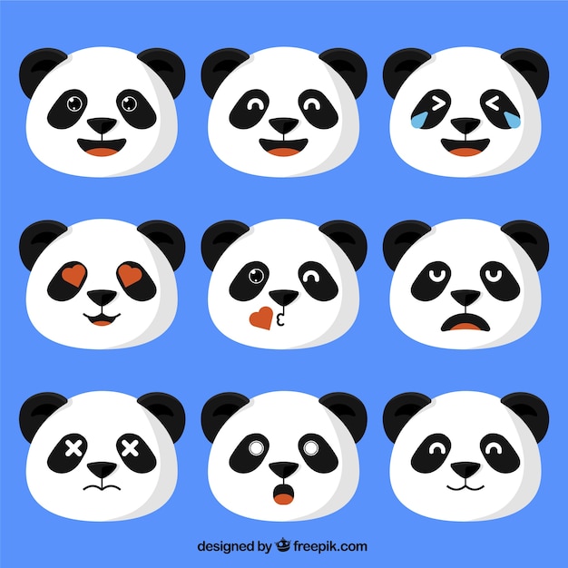 Panda bear emojis in flat design