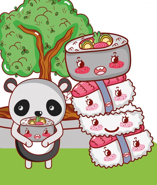 Panda bear and food kawaii