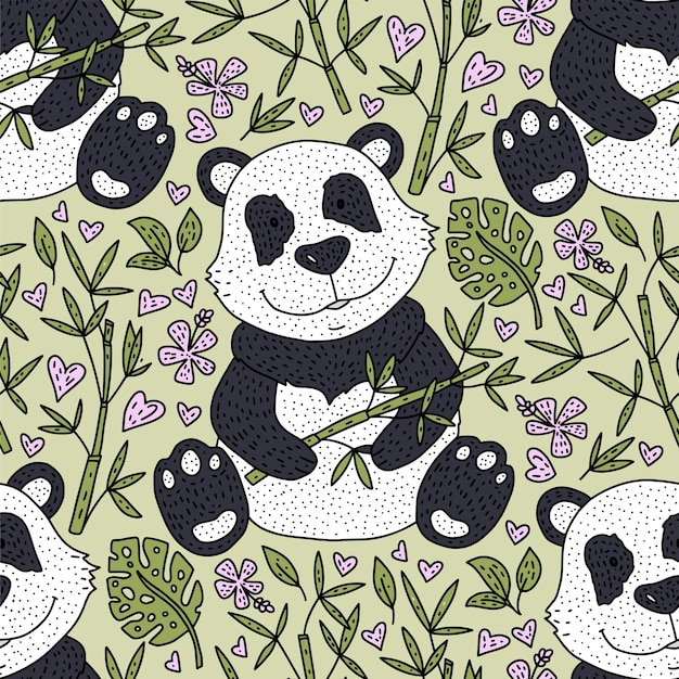 Вектор иллюстрации медведя панды с бамбуком