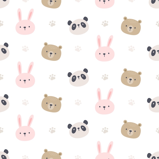 Vector panda bear and rabbit seamless pattern background