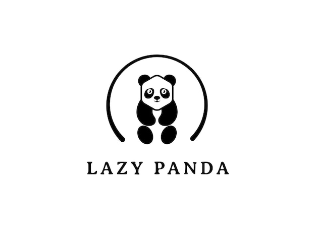 Panda bear silhouette Logo design vector template. Funny Lazy Logo Panda animal Logotype concept.