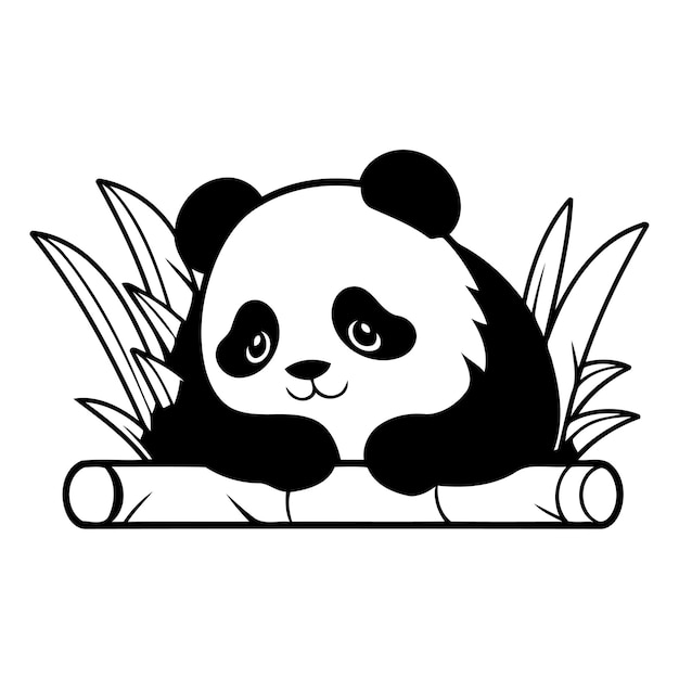 Panda bear sitting on bamboo Vector illustration in cartoon style