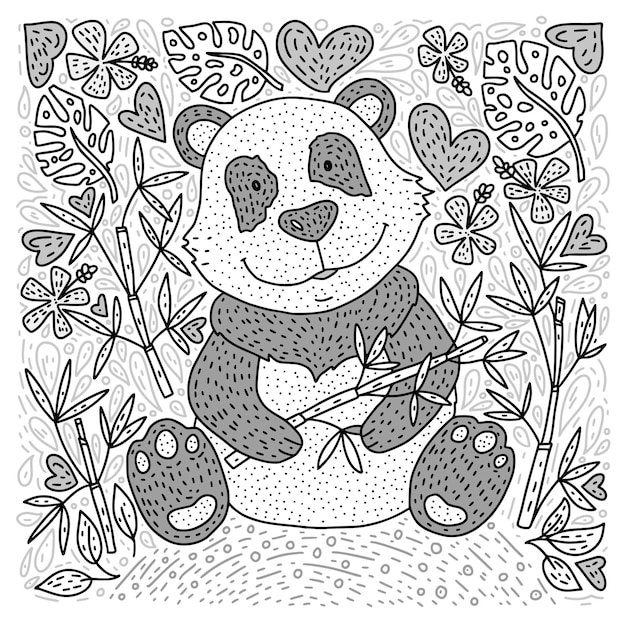 Panda beer illustratie vector met bamboe Hand getekende cartoon kaart