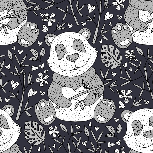 Panda beer illustratie vector met bamboe hand getekende cartoon kaart