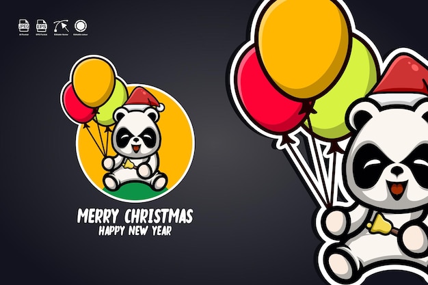 panda carry balloons merry christmas