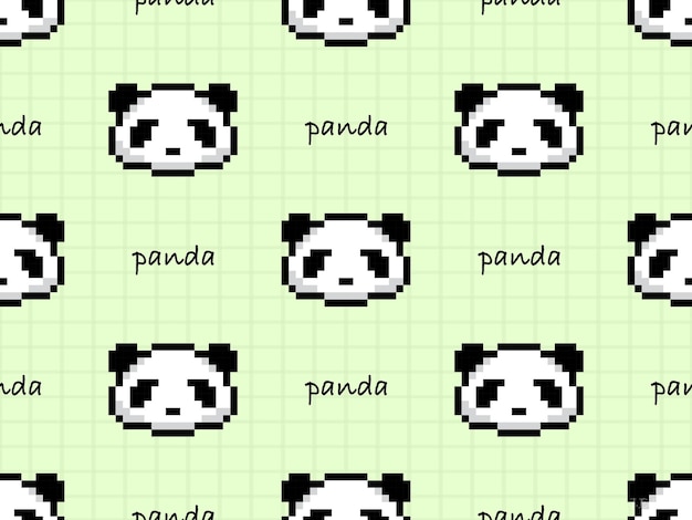 Panda cartoon character seamless pattern on green background