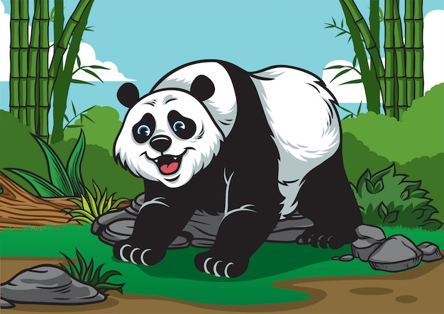 Panda cartoon in het bamboebos