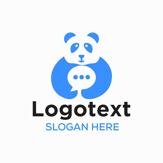 Panda Chat Logo Negative Space Concept Vector Template. Панда держит символ чата пузыря