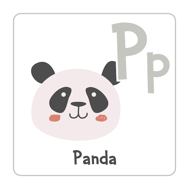 Vettore panda clipart panda vettoriale illustrazione in stile flat cartone animato animali che iniziano con la lettera p