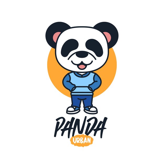 Panda simpatico cartone animato mascotte logo design