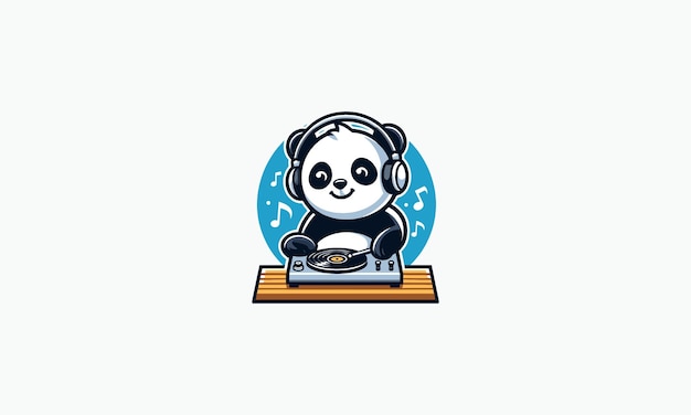 Vector panda cute playing disk jokey vector illustration flat design