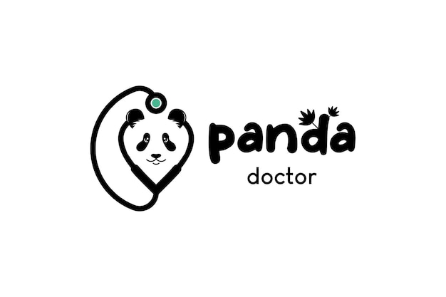 Panda doctor logo design with stethoscope concept striped style