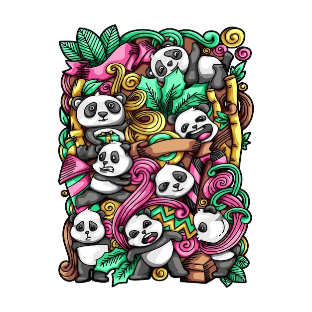 Panda Doodle Vector Illustrations