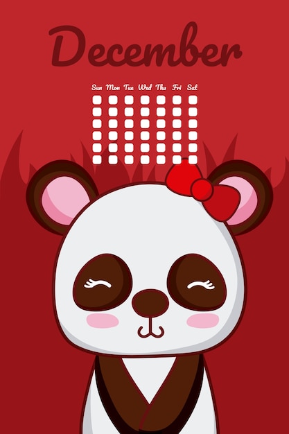 Panda draagt ​​schattige kalender met dagen en maanden