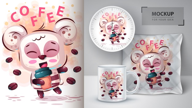 Vettore panda bere caffè poster e merchandising