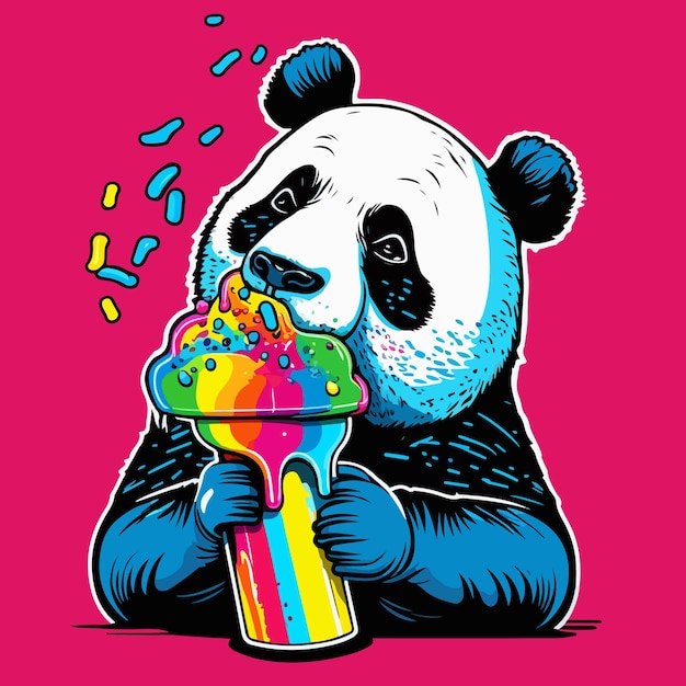 A panda eating a giant ice cream cone