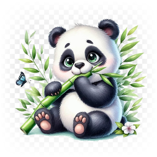 Vector panda een teddybeer met bamboe illustratie op een transparante achtergrond