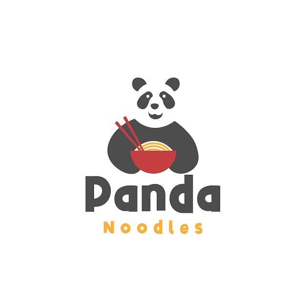 Panda eet noedels in een rode kom Vectorillustratie Logo