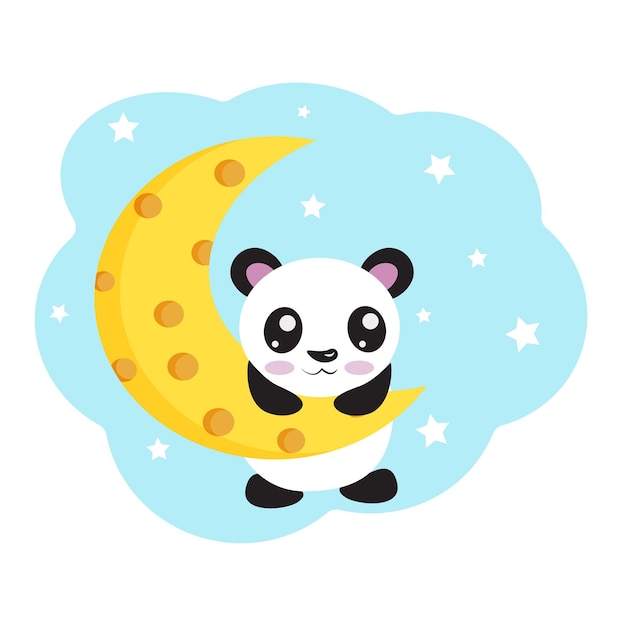 Illustrazione del cartone animato vettoriale della luna e del panda