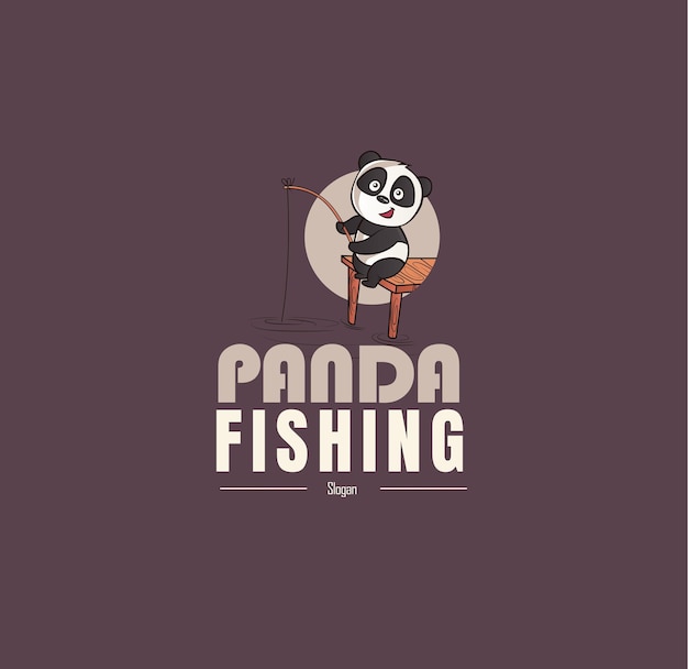 Vettore modello di progettazione di logo di vettore di pesca del panda