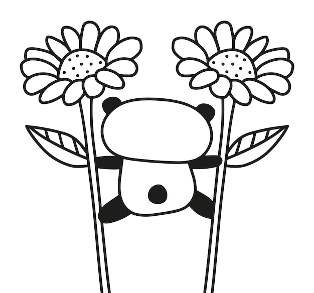 Panda flowers vector illustration