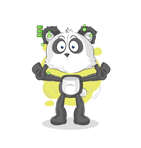 Panda full battery character cartoon mascot vector