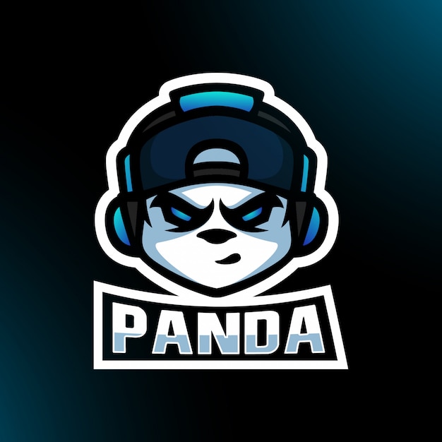 Vector panda head angry with headphones snapback hat cap gaming esport youtuber streaming mascot logo