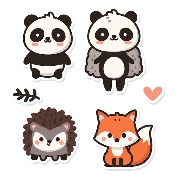 Panda Heghog and fox sticker illustration