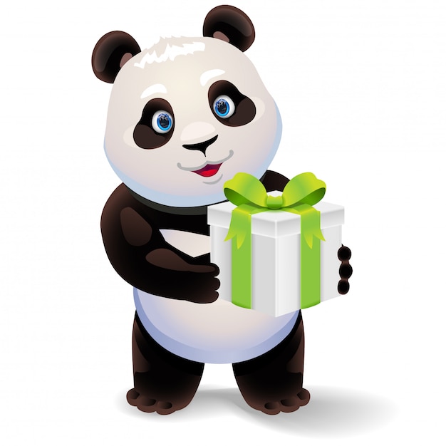 Vettore panda con scatola regalo.