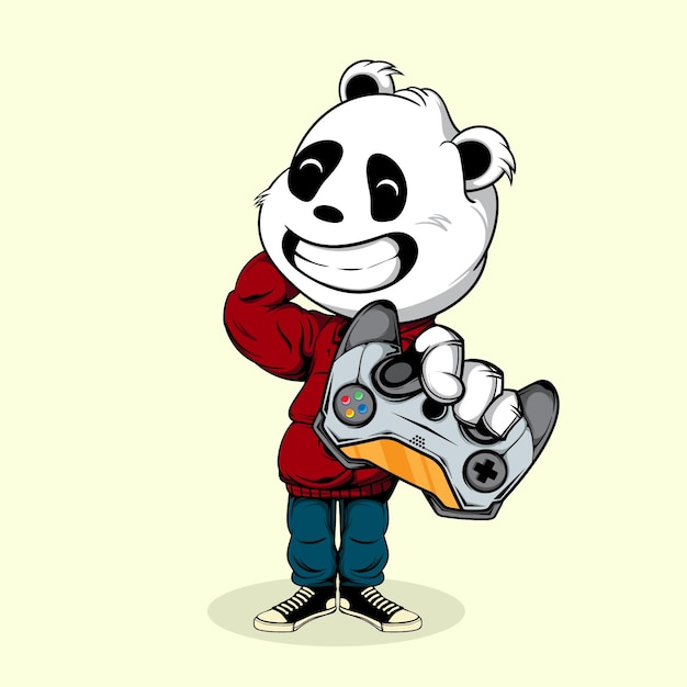 Panda holding joystick gamepad-illustratie