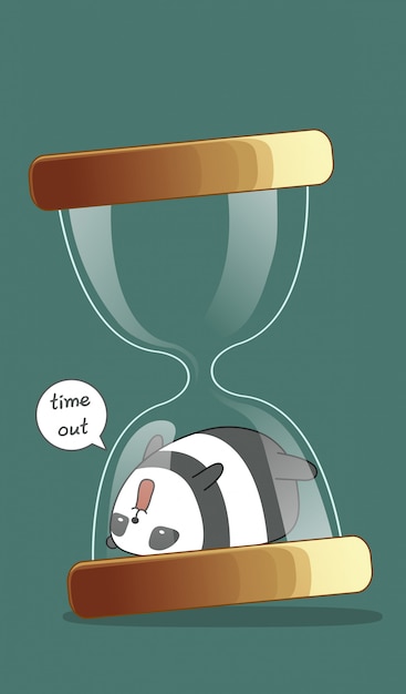 Panda in hourglass in cartoon style.