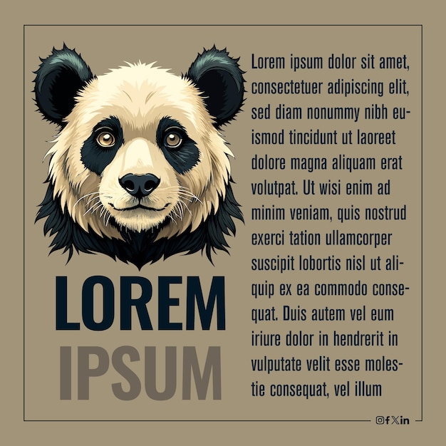 Vector panda illustration social media template poster vector editable text