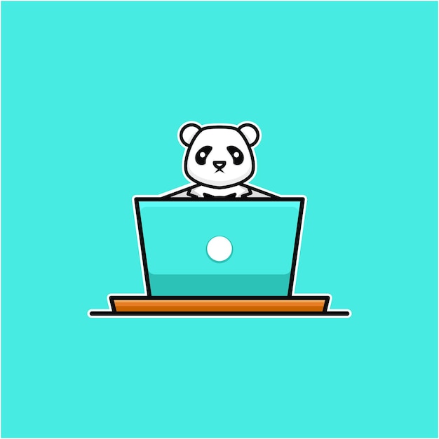 Illustrazione del panda che lavora con il laptop