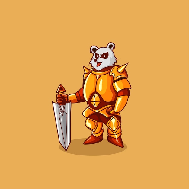 Vector panda knight in golden armor