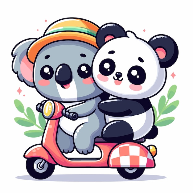 Панда-коала на векторе веселого скутера