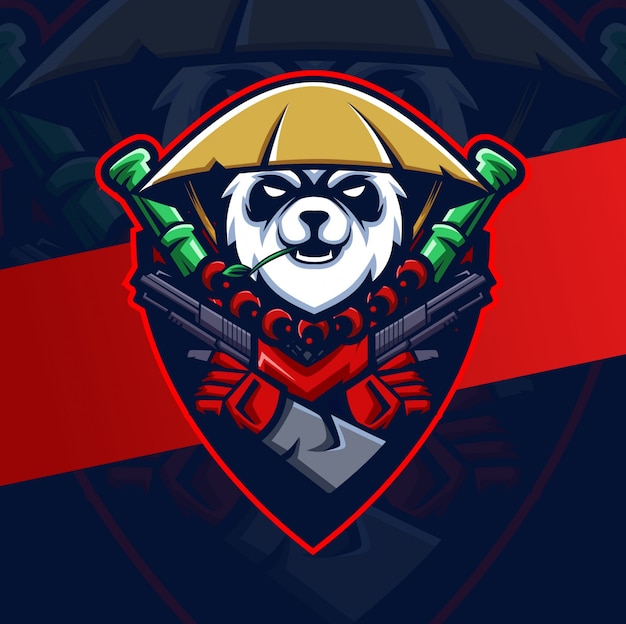 Panda krijger met geweren mascotte esport logo