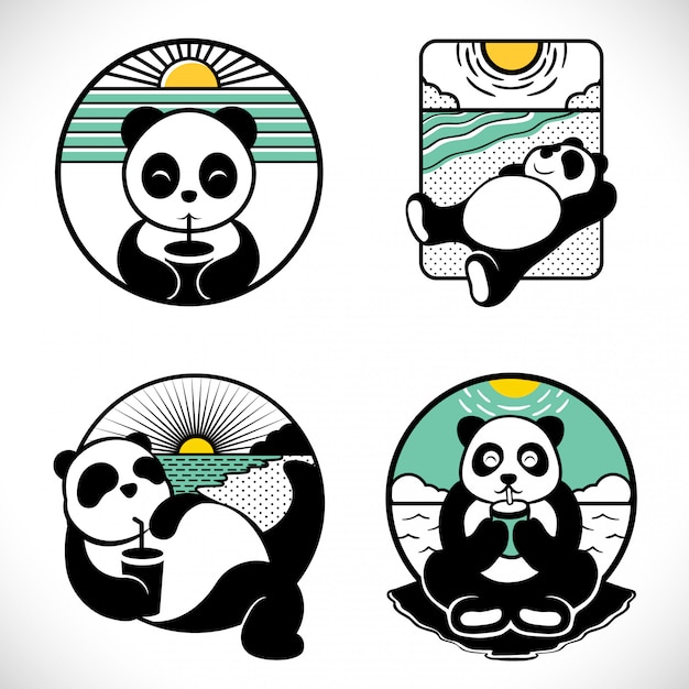 Panda label logo set