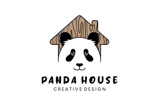Panda logo design panda house or panda cage with wooden house