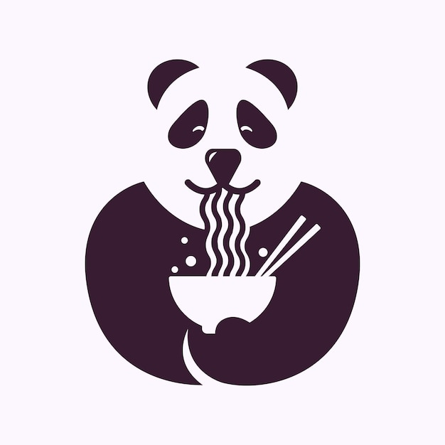 Vector panda-logo eten ramen negatieve ruimte minimaal logo ontwerpconcept