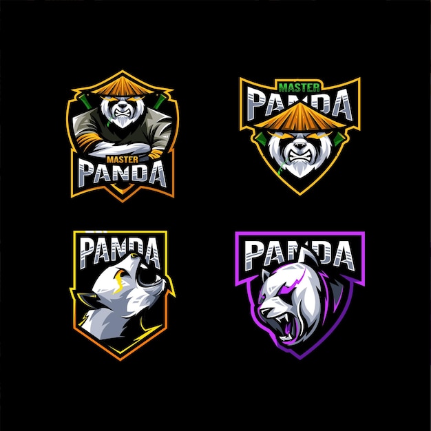 Vettore disegno del modello di raccolta della mascotte del logo del panda