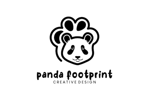 Panda logo ontwerp lijn kunststijl met panda voetafdruk