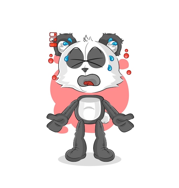 Panda low battery mascot cartoon vector