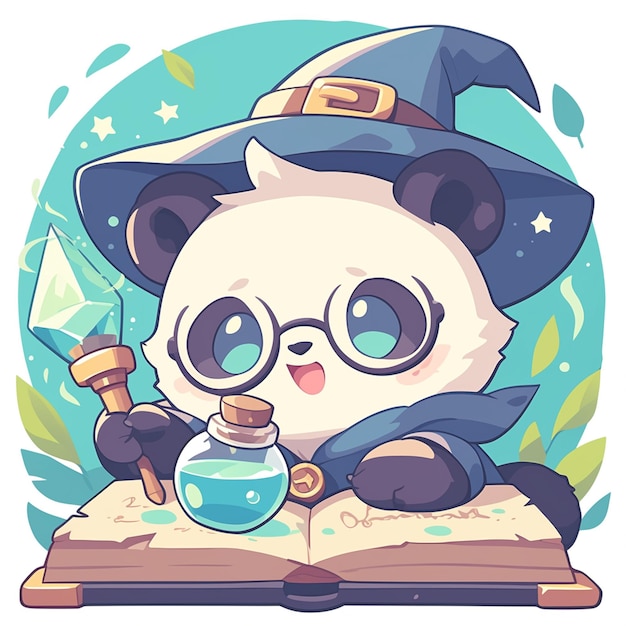 A panda magician cartoon style