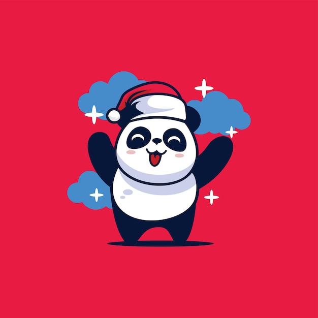 Vettore illustrazione di panda merry christmas con vettore