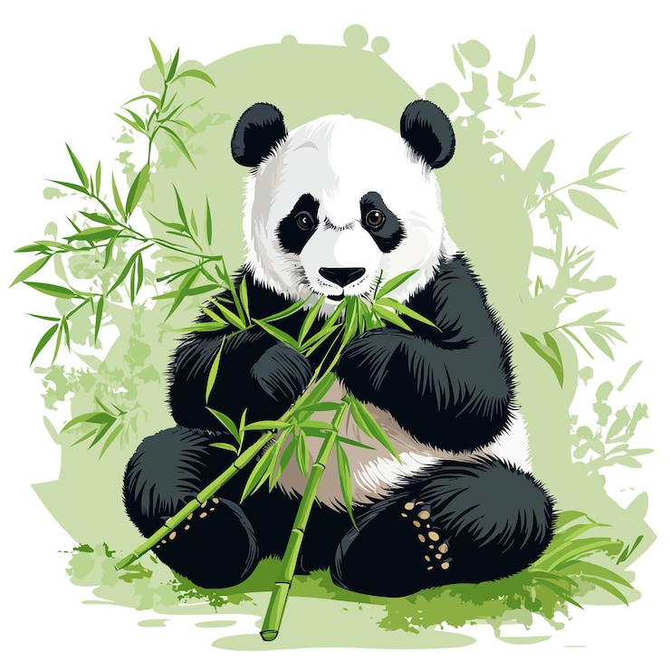 Vector panda munching on bamboo