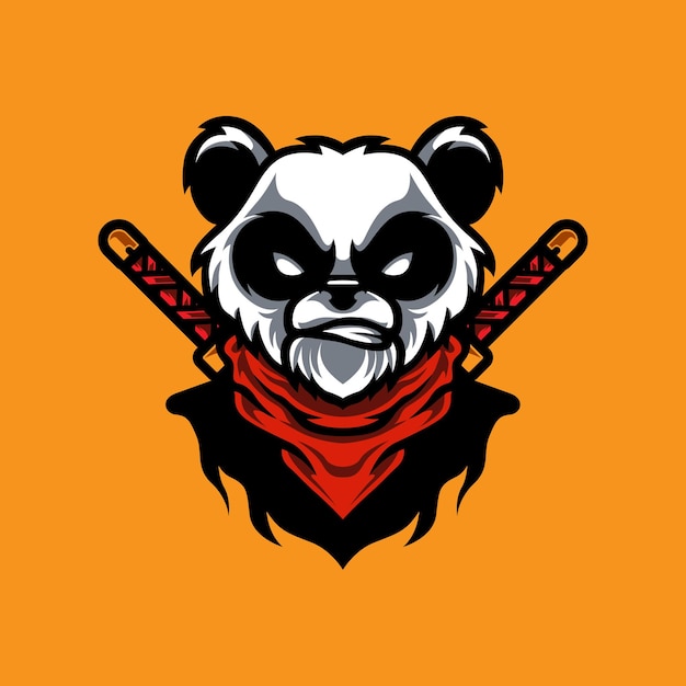 Panda ninja e sport mascotte-logo