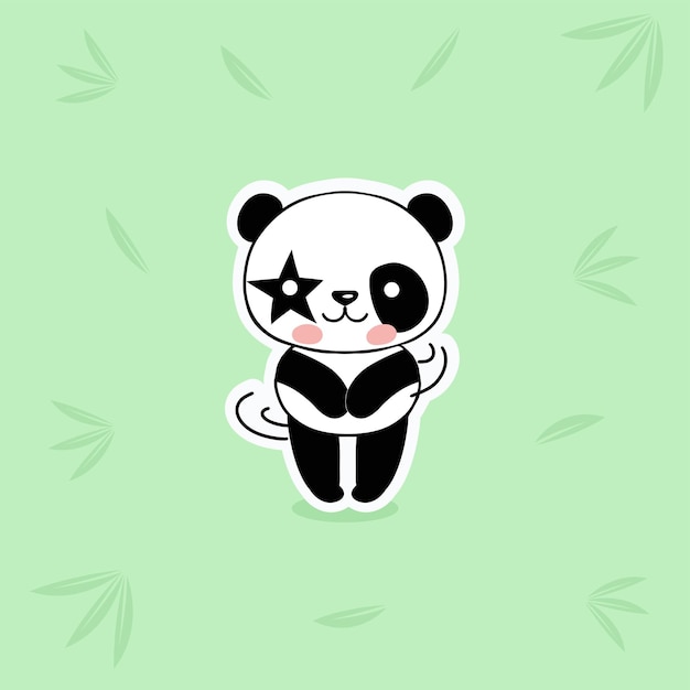 Vector panda op een groene achtergrond met bamboebladeren tropisch dier en bladeren vectorillustratie