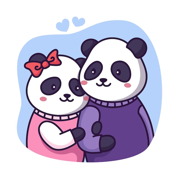 Vector panda paar met harten
