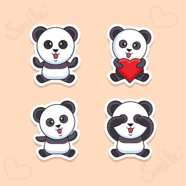 Panda pet stickers volledig vector gratis downloaden