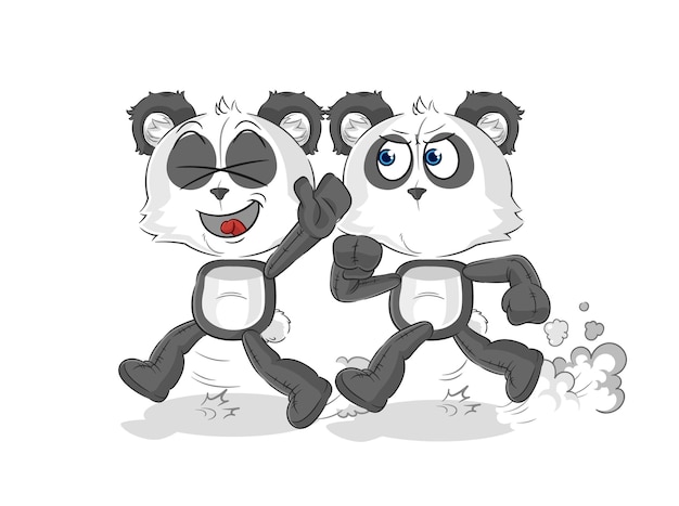 Panda play chase cartoon cartoon mascot vector